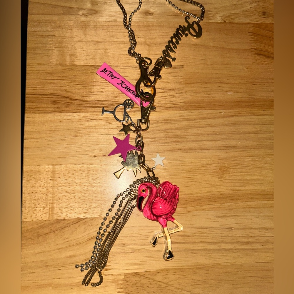Betsey Johnson Malibu barbie vintage pink flamingo palm tree princess star fob - Picture 5 of 10